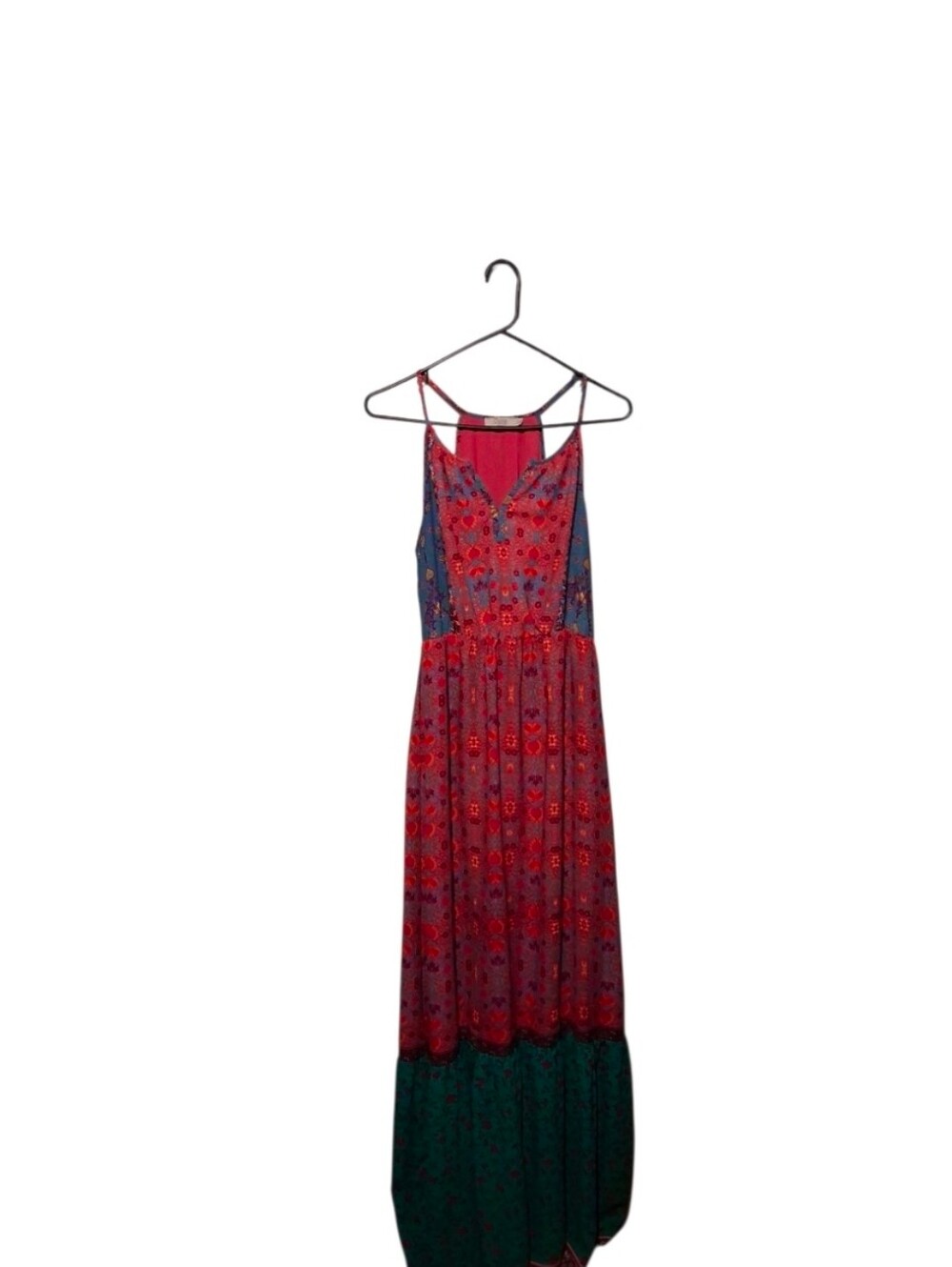 Y2K Boho Floral Maxi Dress Size 6 Patchwork Peasant Hippie Festival Cottagecore